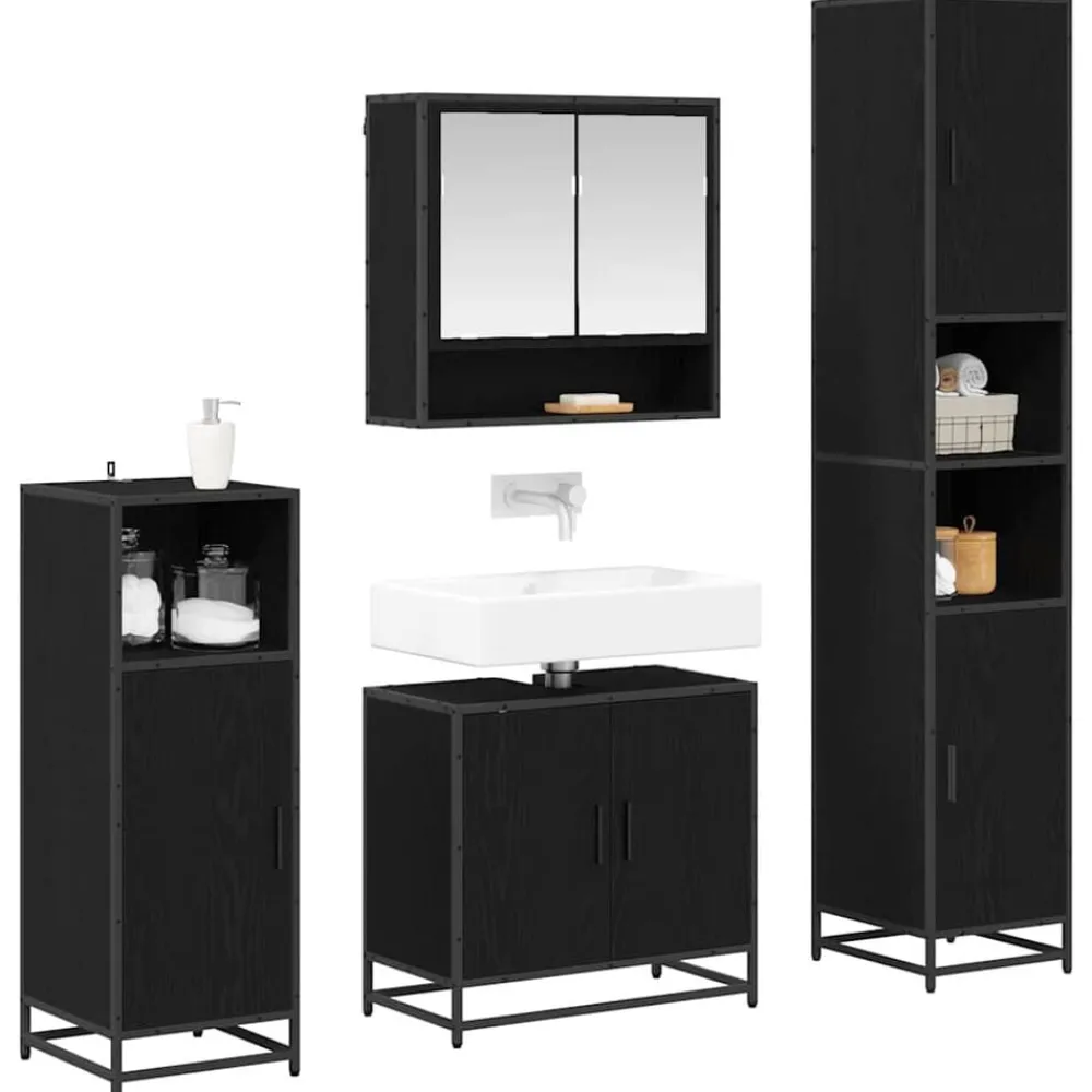 Ensembles De Meubles-vidaXL Ensemble de mobilier de salle de bain 4 pcs Chêne noir Chêne noir