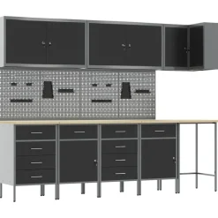 vidaXL Ensemble de placards de travail avec tiroir 12 pcs et gris