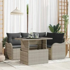 Mobilier De Jardin-vidaXL Ensemble de repas extérieur 5 pcs Poly rotin Gris clair