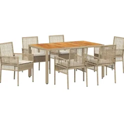 Mobilier De Jardin-vidaXL Ensemble de salle à manger pour jardin 7 pcs Beige polyrotin beige et cr&egrave;me