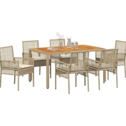 Mobilier De Jardin-vidaXL Ensemble de salle à manger pour jardin 7 pcs Beige polyrotin beige et cr&egrave;me