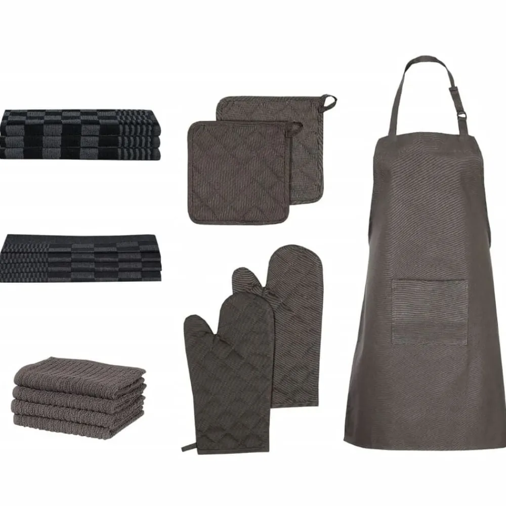 Linge-vidaXL Ensemble de serviettes et gants de four porte-pots 15 pcs Noir