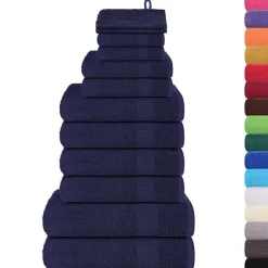 Linge-vidaXL Ensemble de serviettes FROGN 12 pcs 360 g/m² Bleu marine