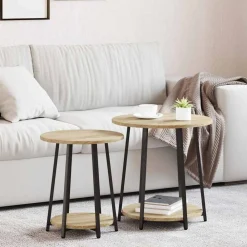 Tables-vidaXL Ensemble de tables d'appoint 2 pcs Chêne Sonoma et noir Ch&ecirc;ne sonoma