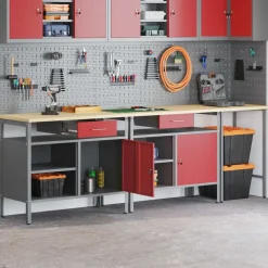 Accessoires De Quincaillerie-vidaXL Ensemble d'établi 3 pcs Noir et gris Acier enduit de poudre Rouge
