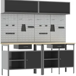 Accessoires De Quincaillerie-vidaXL Ensemble d'établi 8 pcs et gris Acier enduit de poudre Noir