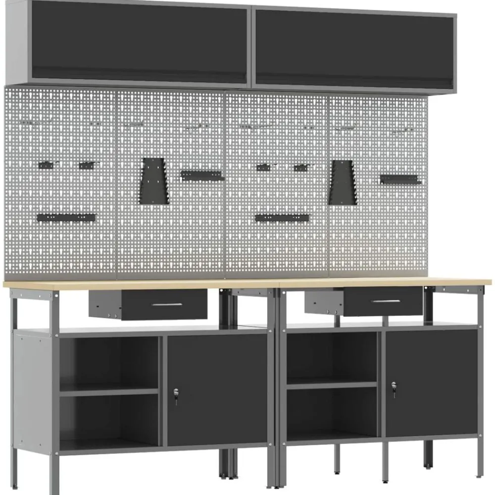 Accessoires De Quincaillerie-vidaXL Ensemble d'établi 8 pcs et gris Acier enduit de poudre Noir