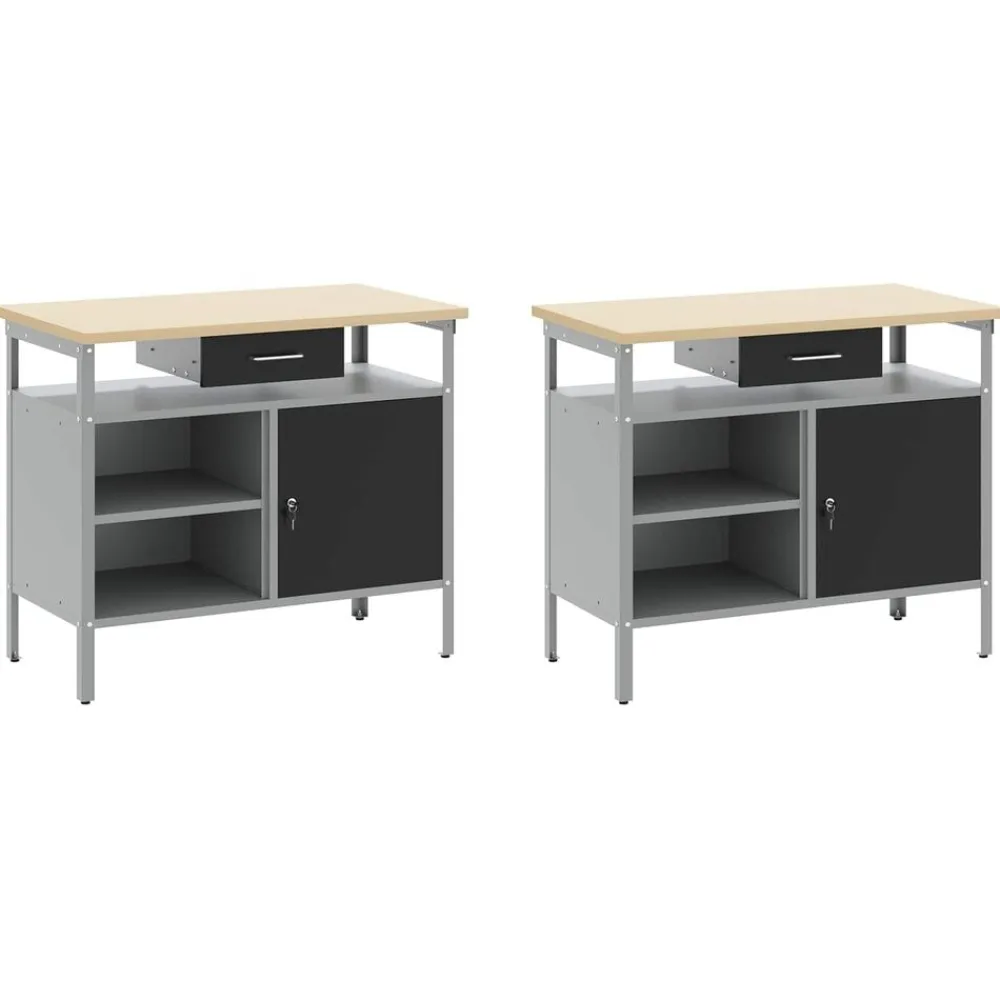 Accessoires De Quincaillerie-vidaXL Ensemble d'établi 8 pcs et gris Acier enduit de poudre Noir