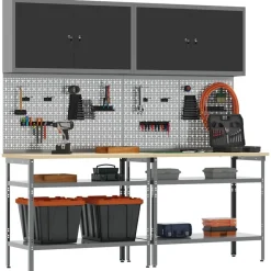 Accessoires De Quincaillerie-vidaXL Ensemble d'établi 8 pcs et gris Acier enduit de poudre Noir