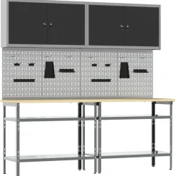 Accessoires De Quincaillerie-vidaXL Ensemble d'établi 8 pcs et gris Acier enduit de poudre Noir