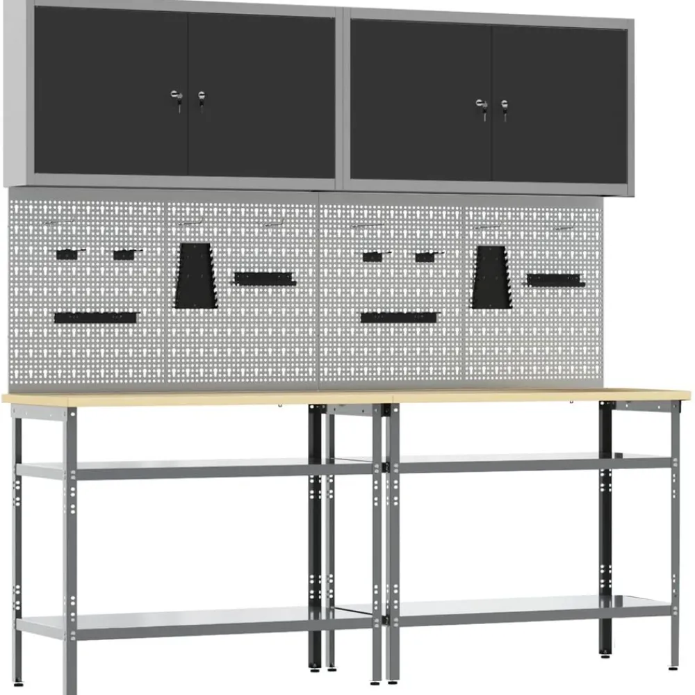 Accessoires De Quincaillerie-vidaXL Ensemble d'établi 8 pcs et gris Acier enduit de poudre Noir