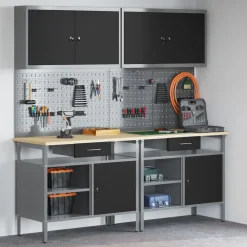 vidaXL Ensemble d'établi 8 pcs et gris Acier enduit de poudre
