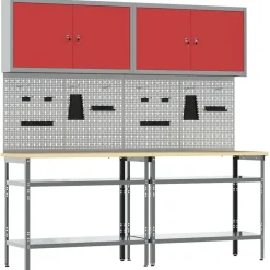 Accessoires De Quincaillerie-vidaXL Ensemble d'établi 8 pcs et Gris Acier enduit de poudre Rouge