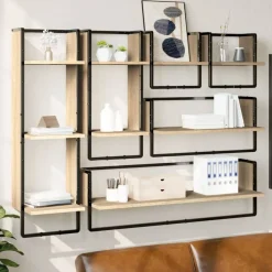 Étagères-vidaXL Ensemble d'étagères murales avec barres 6 pcs chêne sonoma Ch&ecirc;ne sonoma