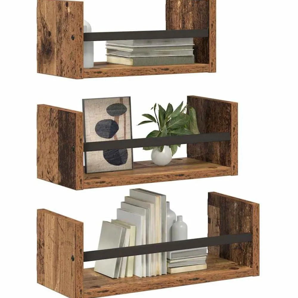 Étagères-vidaXL Ensemble d'étagères murales 3 pcs 40x16x14cm Bois ancien