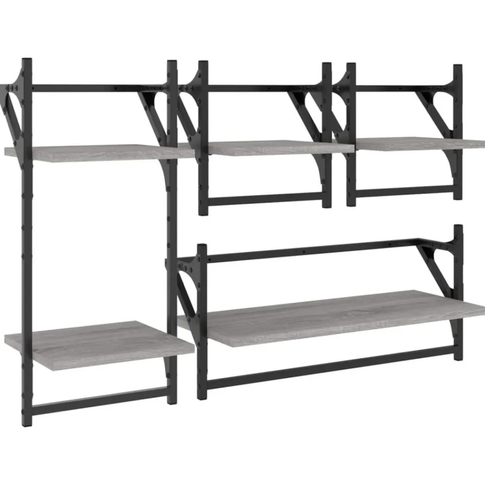 Étagères-vidaXL Ensemble d'étagères murales avec barres 4 pcs Sonoma gris