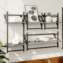 Étagères-vidaXL Ensemble d'étagères murales avec barres 4 pcs Sonoma gris