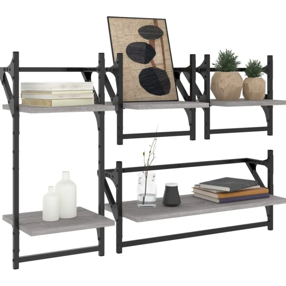 Étagères-vidaXL Ensemble d'étagères murales avec barres 4 pcs Sonoma gris