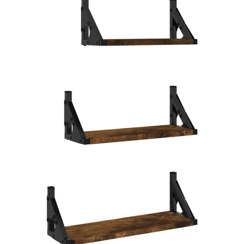 Étagères-vidaXL Ensemble d'étagères murales 3 pcs chêne fumé bois d'ingénierie Ch&ecirc;ne fumé