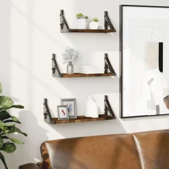 Étagères-vidaXL Ensemble d'étagères murales 3 pcs chêne fumé bois d'ingénierie Ch&ecirc;ne fumé
