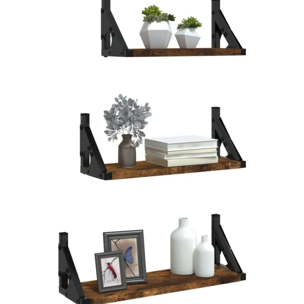 Étagères-vidaXL Ensemble d'étagères murales 3 pcs chêne fumé bois d'ingénierie Ch&ecirc;ne fumé