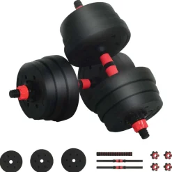 Entraînement & Fitness-vidaXL Ensemble Haltère-Barre 2-en-1 20kg 20kg noir et rouge