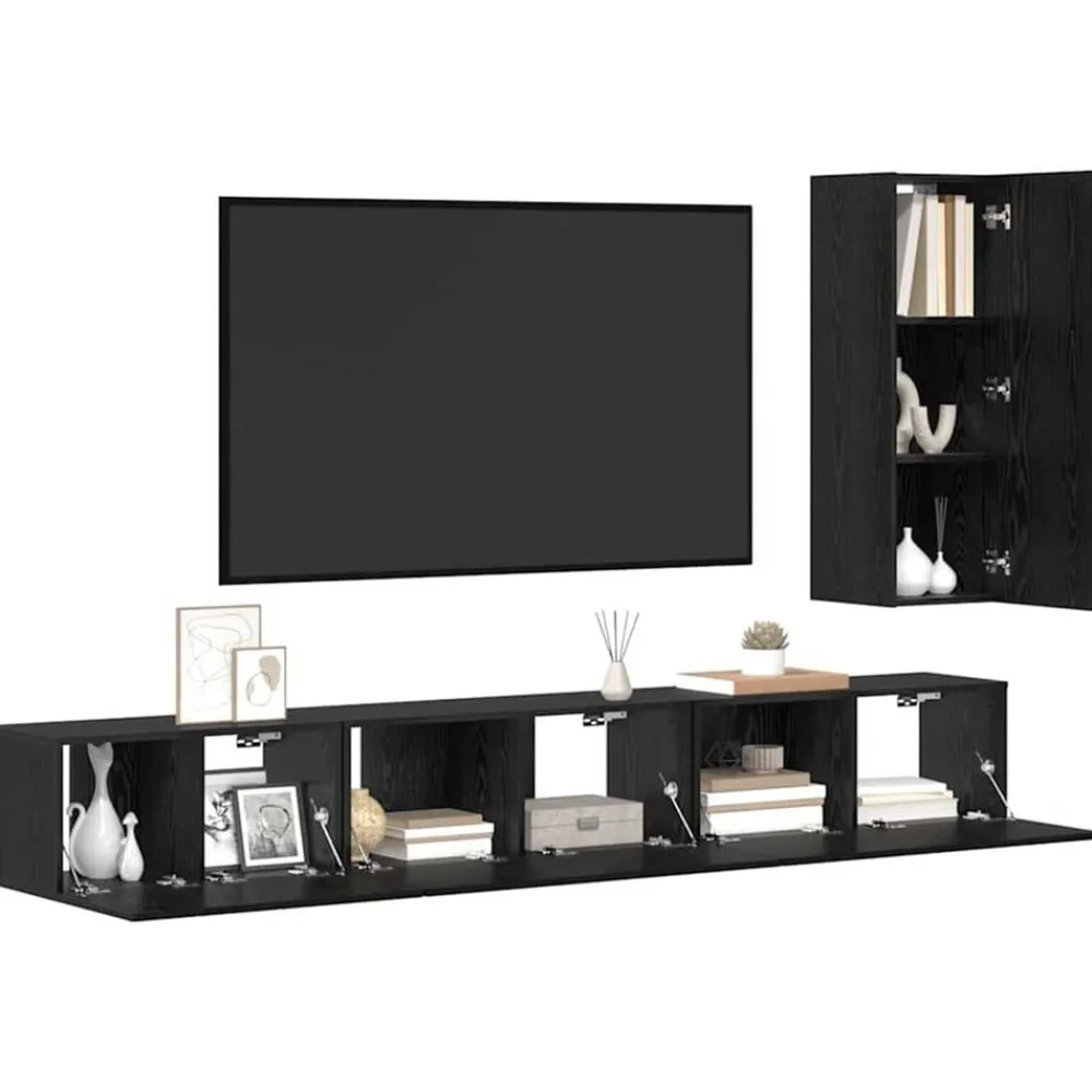 Meubles Tv-vidaXL Ensemble meuble TV 4 pcs Chêne noir Bois d'ingénierie Chêne noir