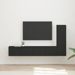 Meubles Tv-vidaXL Ensemble meuble TV Montage mural 3 pcs Bois d'ingénierie Noir
