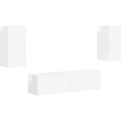 Meubles Tv-vidaXL Ensemble meuble TV 4 pcs Bois d'ingénierie Blanc brillant