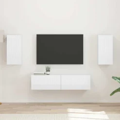 Meubles Tv-vidaXL Ensemble meuble TV 4 pcs Bois d'ingénierie Blanc brillant