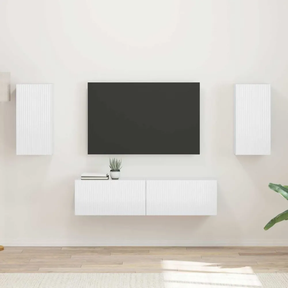 Meubles Tv-vidaXL Ensemble meuble TV 4 pcs Bois d'ingénierie Blanc brillant