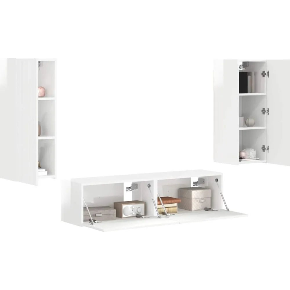 Meubles Tv-vidaXL Ensemble meuble TV 4 pcs Bois d'ingénierie Blanc brillant