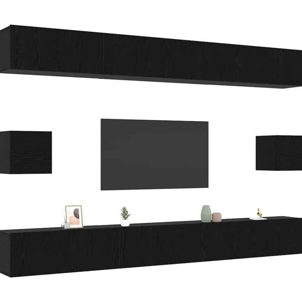 Meubles Tv-vidaXL Ensemble meuble TV 8 pcs Chêne noir Bois d'ingénierie Chêne noir
