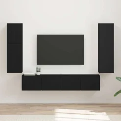 Meubles Tv-vidaXL Ensemble meuble TV Montage mural 4 pcs Bois d'ingénierie Noir