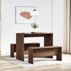 Ensembles De Meubles-vidaXL Ensemble table à manger et bancs 3 pcs bois d'ingénierie Ch&ecirc;ne marron