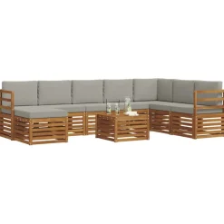 Ensembles De Meubles-vidaXL Ensembles de canapés avec coussin 9 pcs Gris Naturel et Clair Naturel et gris clair