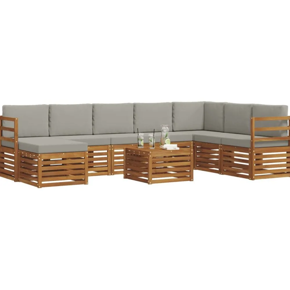 Ensembles De Meubles-vidaXL Ensembles de canapés avec coussin 9 pcs Gris Naturel et Clair Naturel et gris clair