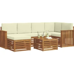 Ensembles De Meubles-vidaXL Ensembles de canapés avec coussin 7 pcs Naturel et Crème Naturel et crème