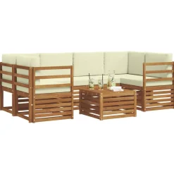 Ensembles De Meubles-vidaXL Ensembles de canapés avec coussin 7 pcs Naturel et Crème Naturel et crème