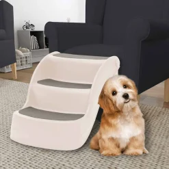 Articles Pour Animaux De Compagnie-vidaXL Escalier pliable 3 marches pour chien Crème 50x38x38 cm Cr&egrave;me