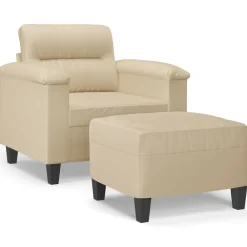 Canapés-vidaXL Fauteuil avec repose-pied Crème 60 cm Tissu microfibre Cr&egrave;me