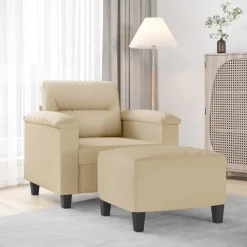 Canapés-vidaXL Fauteuil avec repose-pied Crème 60 cm Tissu microfibre Cr&egrave;me