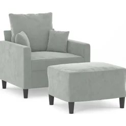Canapés-vidaXL Fauteuil avec repose-pied Bleu 60 cm Velours