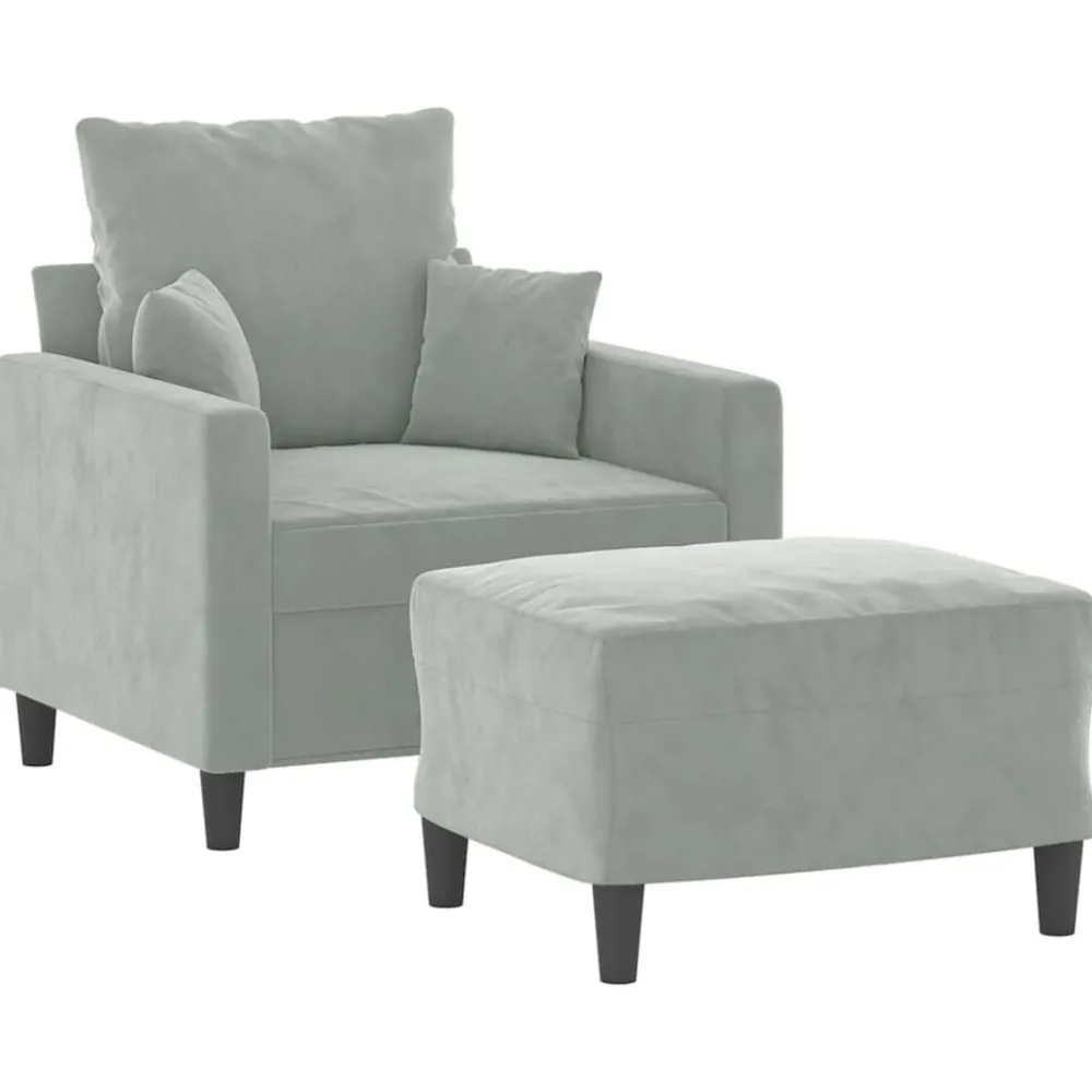 Canapés-vidaXL Fauteuil avec repose-pied Bleu 60 cm Velours
