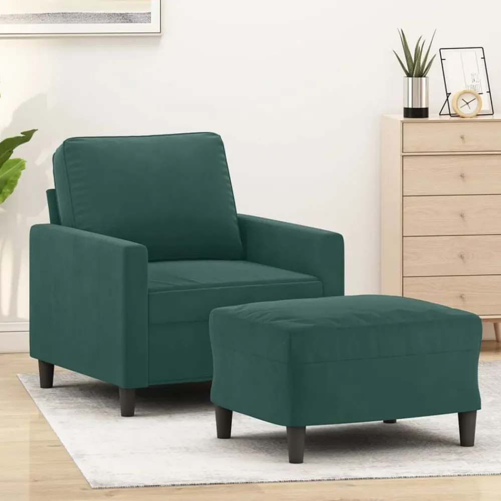 Canapés-vidaXL Fauteuil avec repose-pied 60 cm Velours Vert foncé