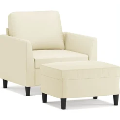 Canapés-vidaXL Fauteuil avec repose-pied Crème 60 cm Similicuir Cr&egrave;me