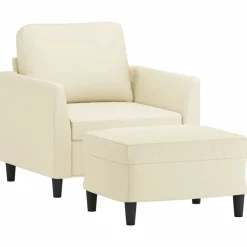 Canapés-vidaXL Fauteuil avec repose-pied Crème 60 cm Similicuir Cr&egrave;me