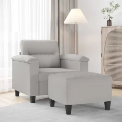 Canapés-vidaXL Fauteuil avec repose-pied 60 cm Tissu microfibre Gris clair