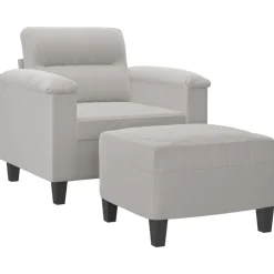 Canapés-vidaXL Fauteuil avec repose-pied 60 cm Tissu microfibre Gris clair