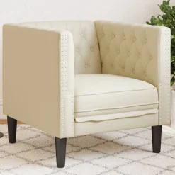 Canapés-vidaXL Fauteuil Chesterfield crème similicuir Cr&egrave;me